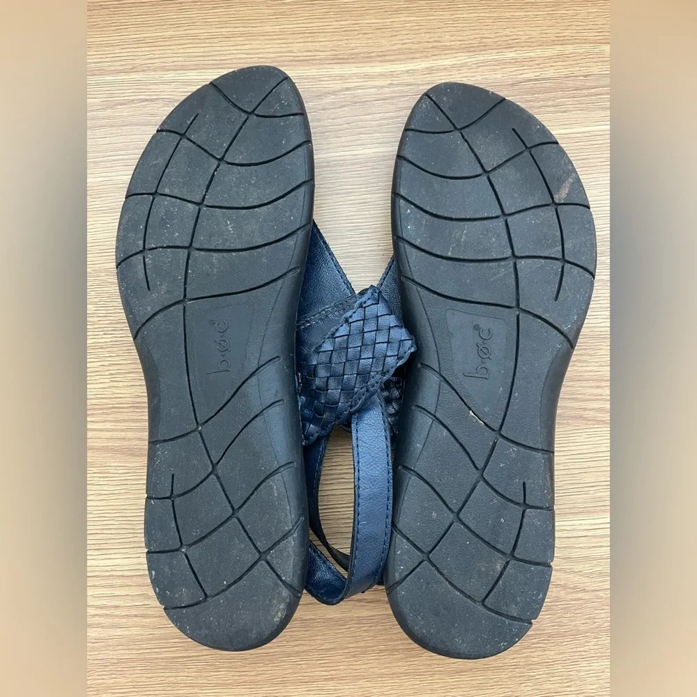 b.o.c Navy Leather Braided Thong Sandals 9M Slingback Comfort Boho Casual - Picture 5 of 5